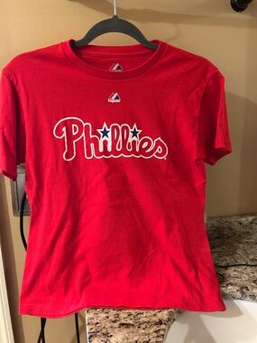Majestic Kids Red Phillies Logo Short Sleeve Tee